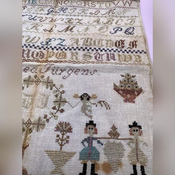 Antique Needlework Sampler Cross Stitch Alphabet Dorothea Jurgens Ships *Read* - Picture 2 of 5